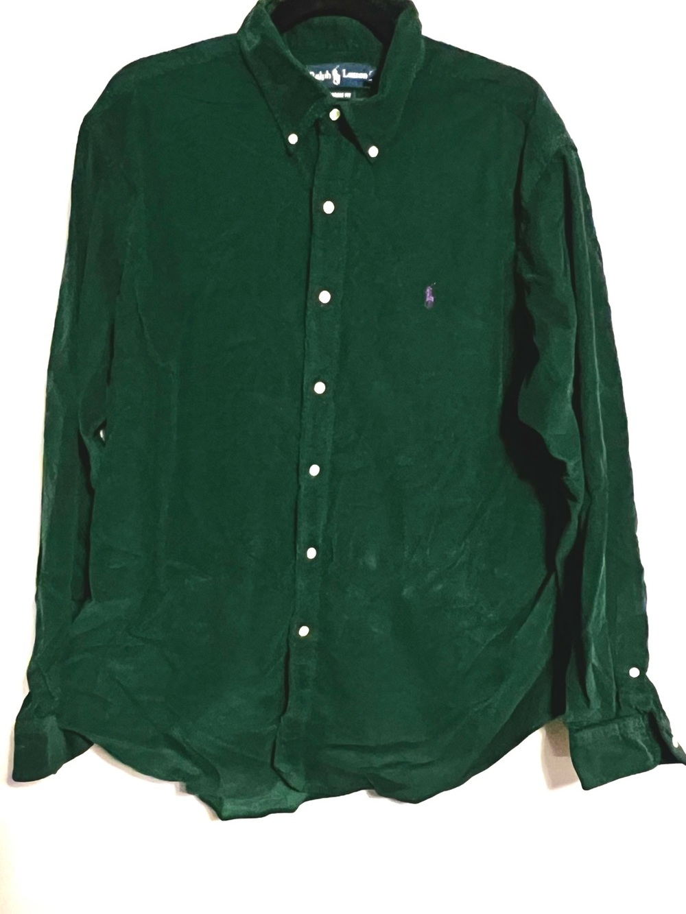 Vintage 90’s Polo Ralph Lauren Green Corduroy Button Down Shirt / Men’s XL